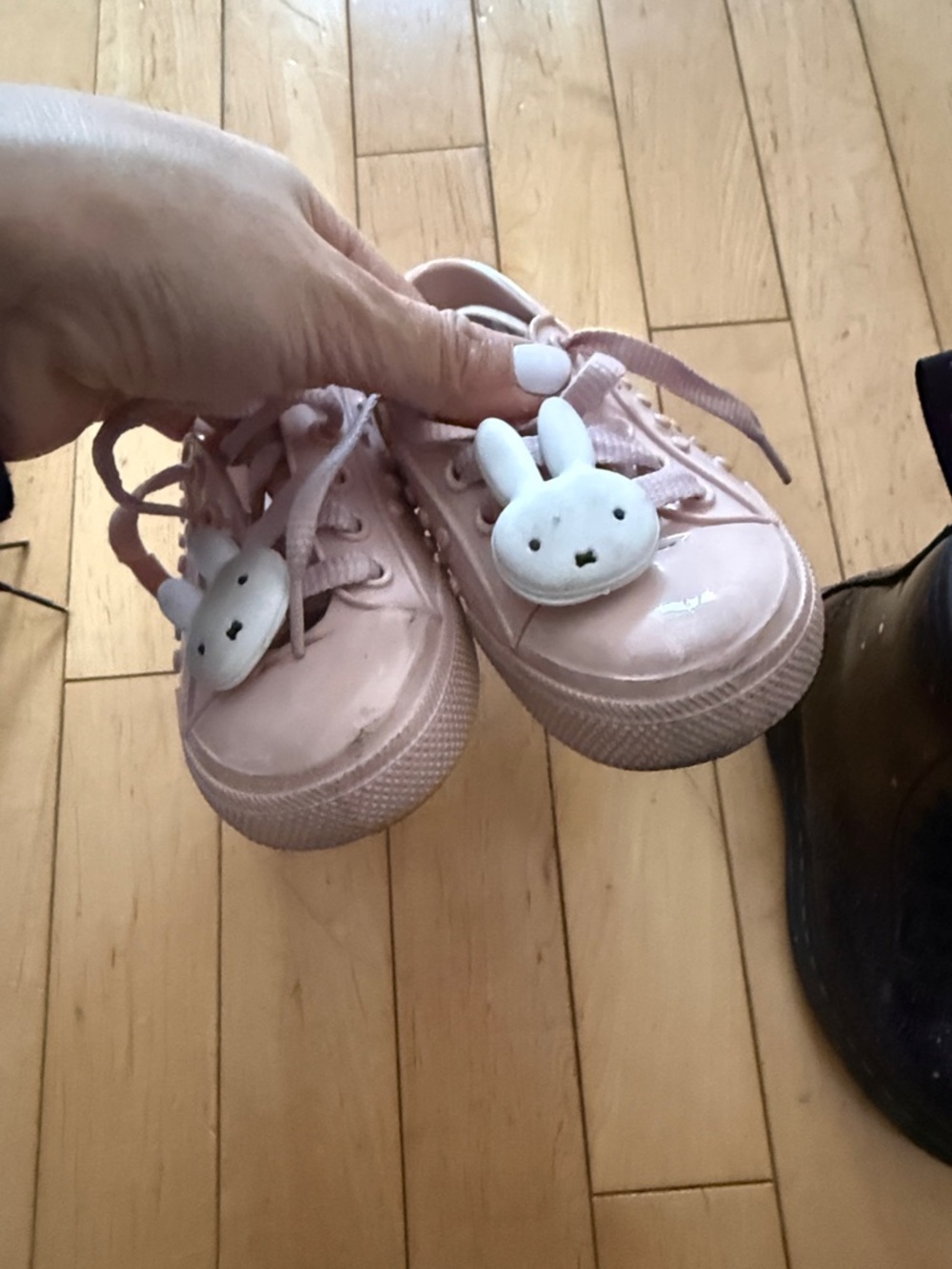 Girls Pink Bunny Sneakers & Dr Martin Black Glitter Lace-Up Boots - Picture 2 of 7